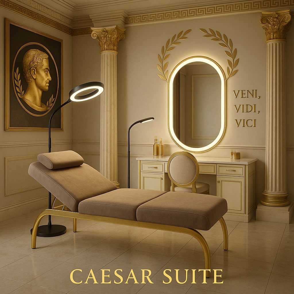 Caesar Suite with Roman-themed décor and smart mirror